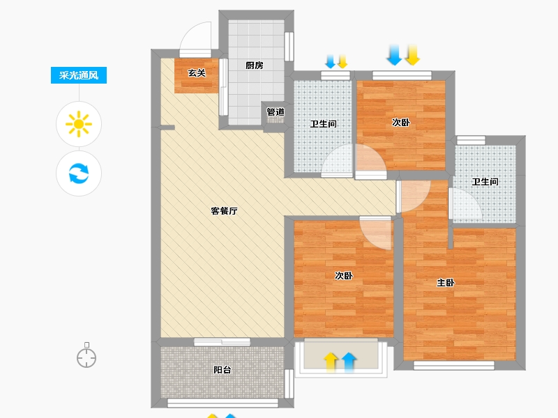 浙江省-杭州市-万科融信(西雅图)-68.59-户型库-采光通风