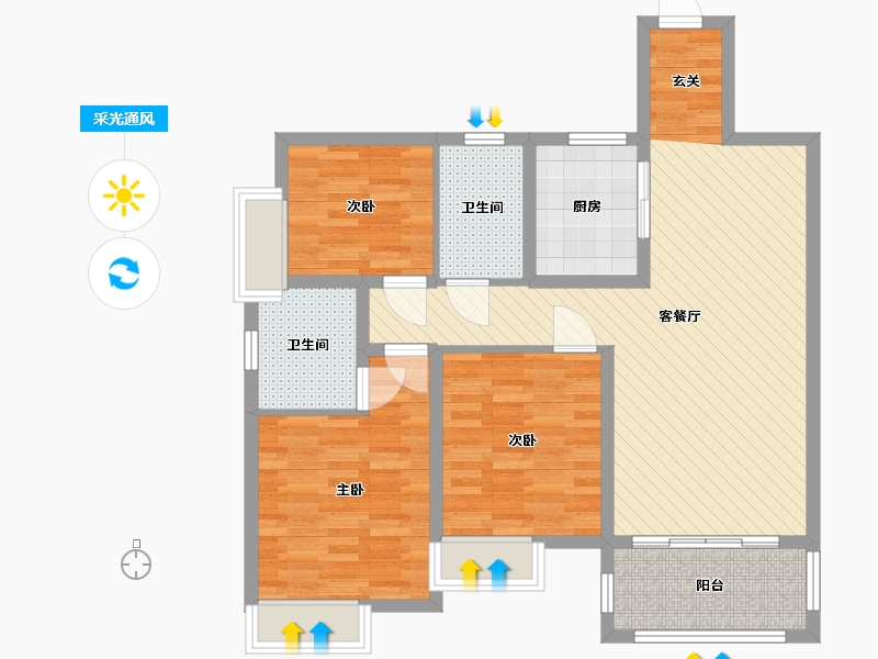 广西壮族自治区-桂林市-清华园-90.00-户型库-采光通风