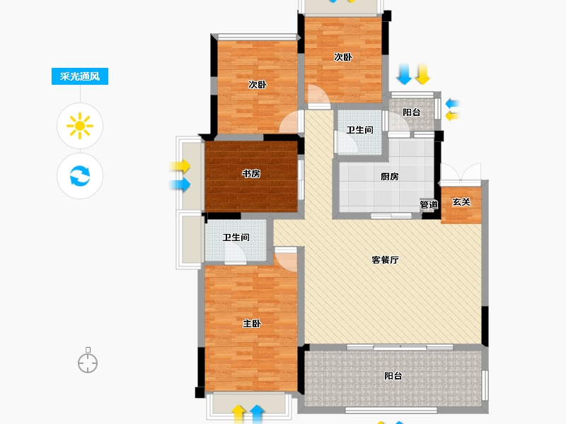 四川省-成都市-蓝光公园华府-120.23-户型库-采光通风