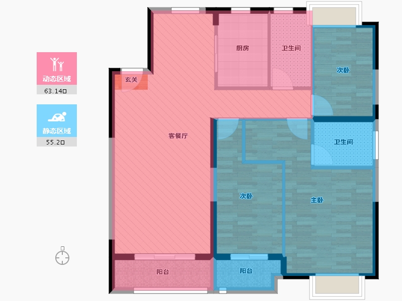 湖北省-黄石市-万广城东一品-105.38-户型库-动静分区