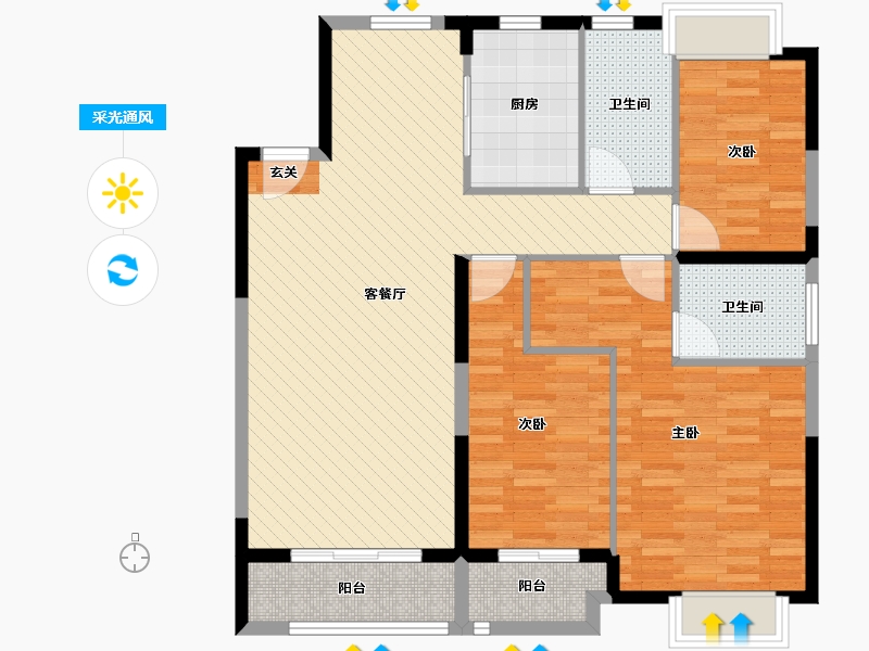 湖北省-黄石市-万广城东一品-105.38-户型库-采光通风