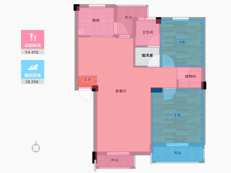 浙江省-宁波市-保亿风景九园-75.56-户型库-动静分区