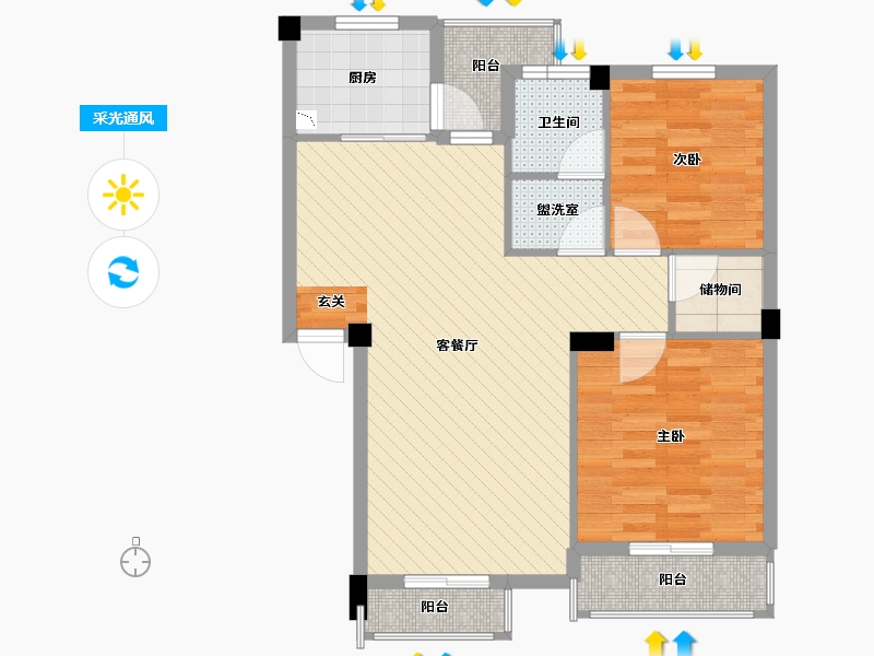 浙江省-宁波市-保亿风景九园-75.56-户型库-采光通风