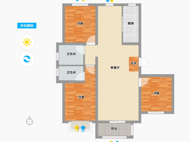 河北省-沧州市-东方名都-90.74-户型库-采光通风