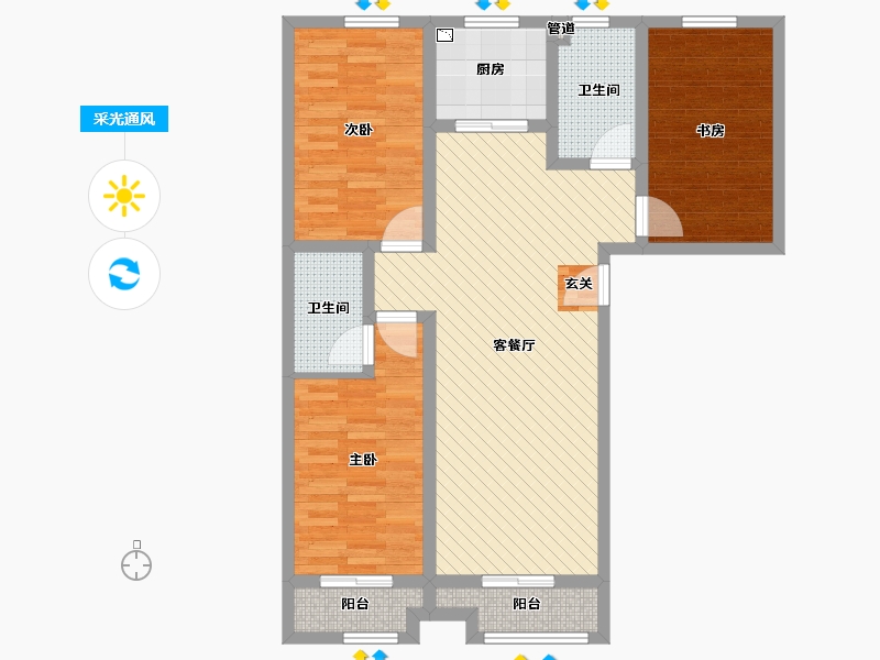 山东省-潍坊市-锦绣梨园-90.16-户型库-采光通风