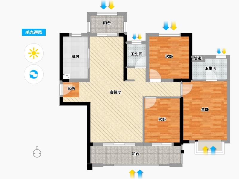 福建省-泉州市-龙湖嘉天下-96.57-户型库-采光通风