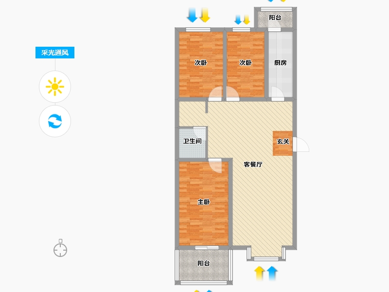 河北省-石家庄市-彩虹源-105.90-户型库-采光通风