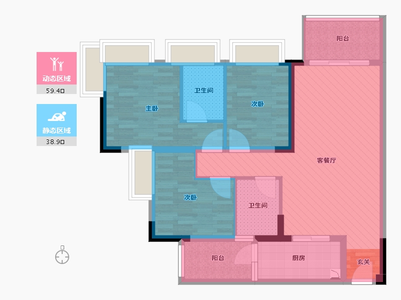 广东省-广州市-宝翠园-85.66-户型库-动静分区