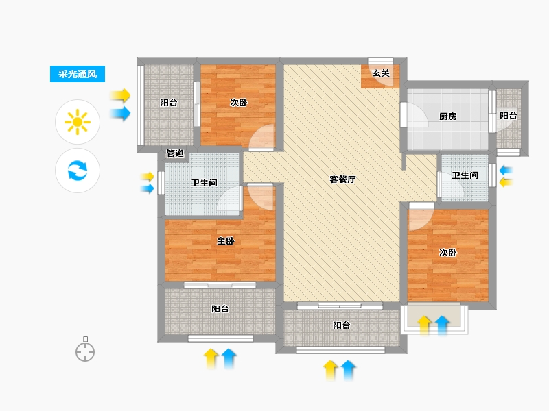 云南省-昆明市-安宁金色理想-91.33-户型库-采光通风