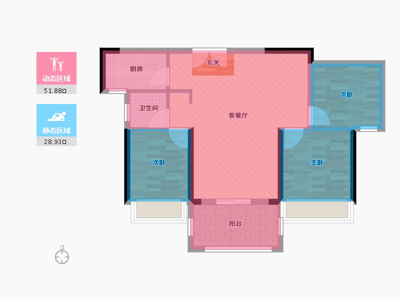 湖北省-咸宁市-鹏成新都汇-71.25-户型库-动静分区