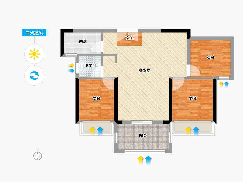 湖北省-咸宁市-鹏成新都汇-71.25-户型库-采光通风