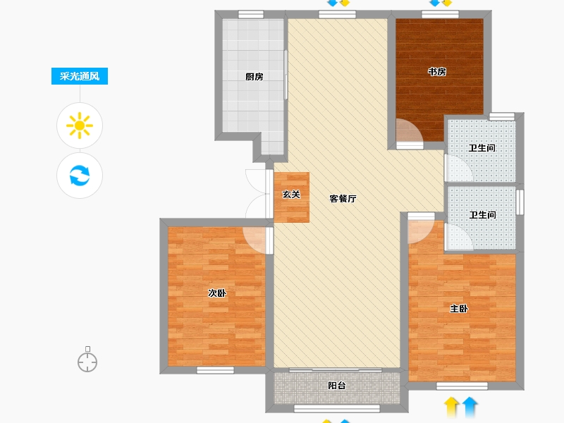 宁夏回族自治区-银川市-共享花园-99.64-户型库-采光通风