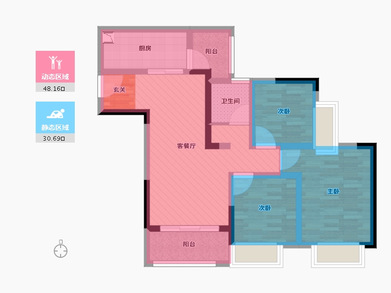 重庆-重庆市-融汇半岛水晶公馆-66.64-户型库-动静分区