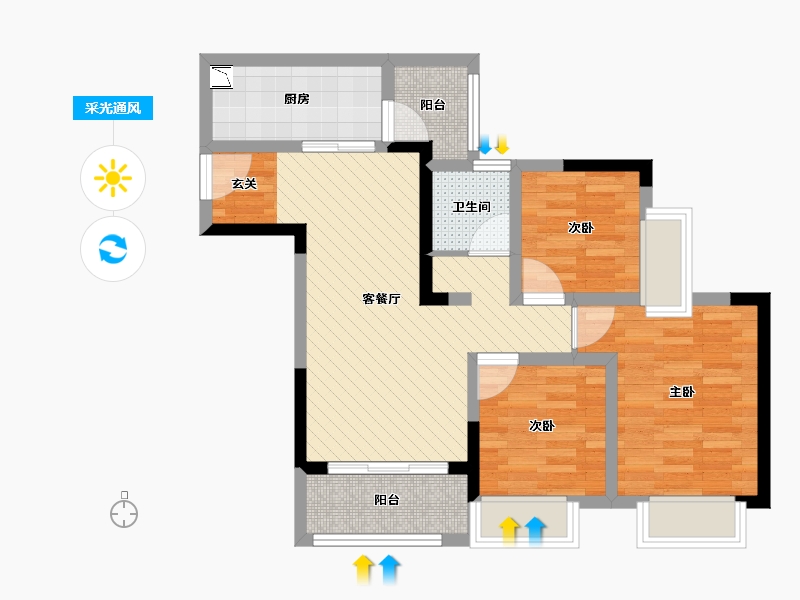 重庆-重庆市-融汇半岛水晶公馆-66.64-户型库-采光通风