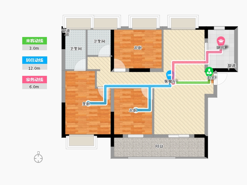 湖北省-武汉市-康桥知园-90.33-户型库-动静线