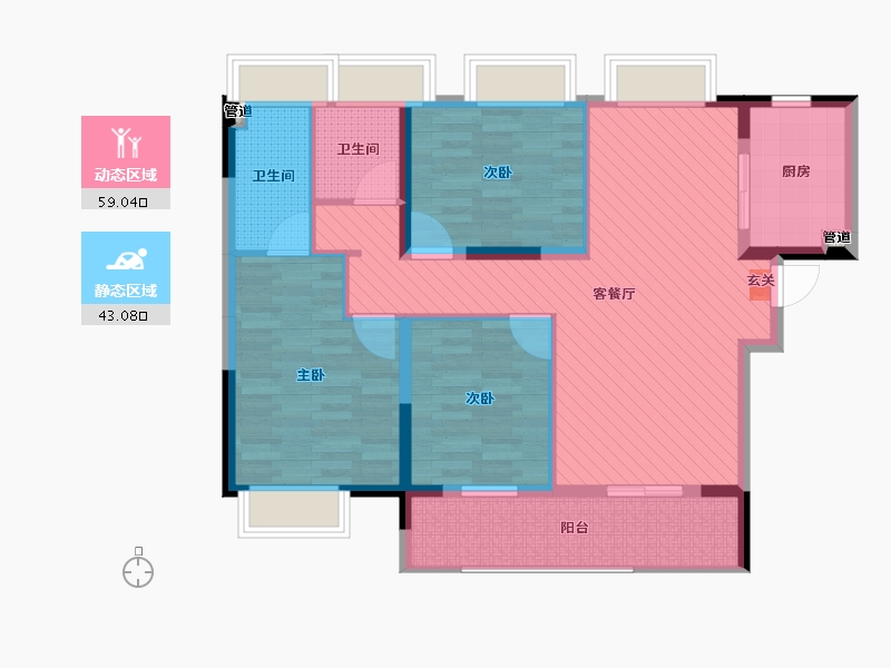 湖北省-武汉市-康桥知园-90.33-户型库-动静分区