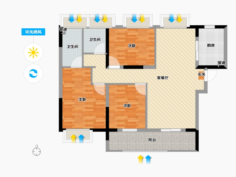 湖北省-武汉市-康桥知园-90.33-户型库-采光通风