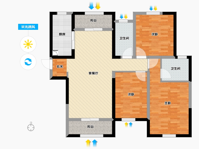 陕西省-西安市-金地西沣公元-95.31-户型库-采光通风