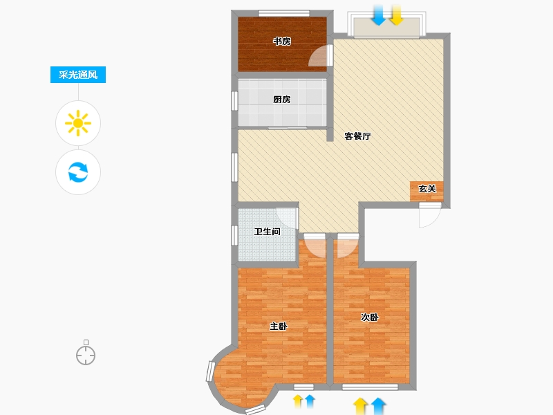 山东省-烟台市-怡海翠庭-96.89-户型库-采光通风