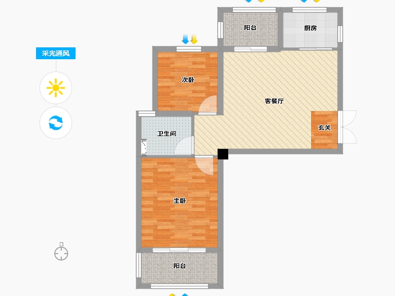 浙江省-温州市-金海湾花苑-67.16-户型库-采光通风