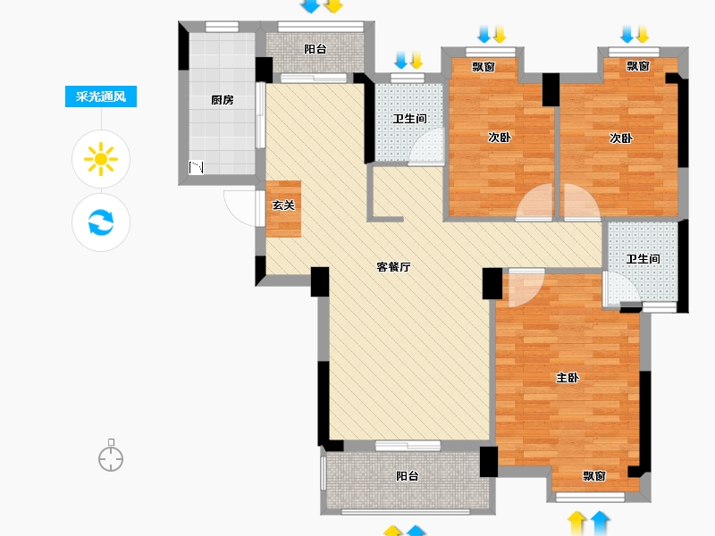 江西省-九江市-瀚江府-86.11-户型库-采光通风