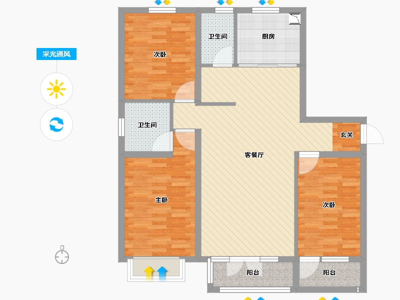 河北省-唐山市-迁安市晨曦家园-94.93-户型库-采光通风