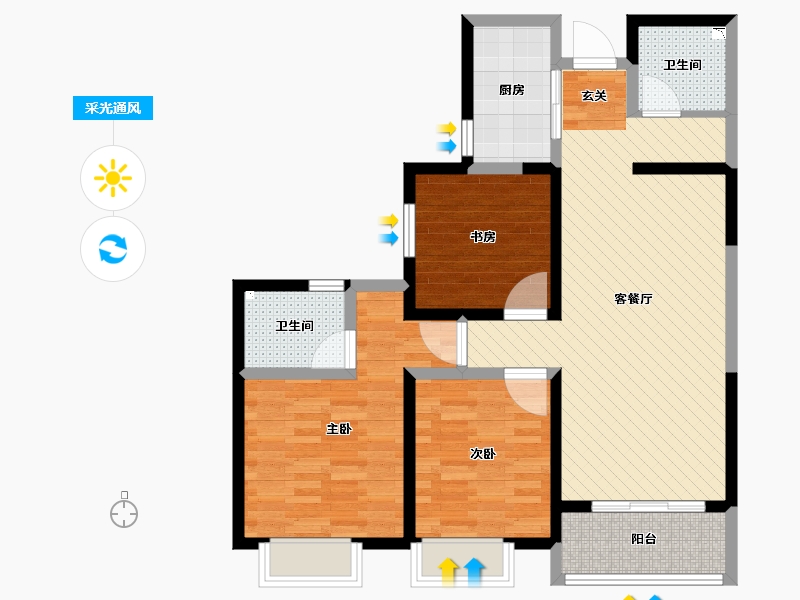 陕西省-西安市-万向春天-87.20-户型库-采光通风