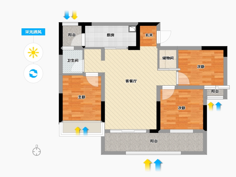 贵州省-贵阳市-保利凤凰湾-68.89-户型库-采光通风