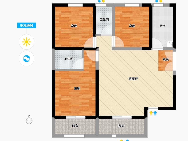 陕西省-西安市-辰宇世纪城-83.74-户型库-采光通风