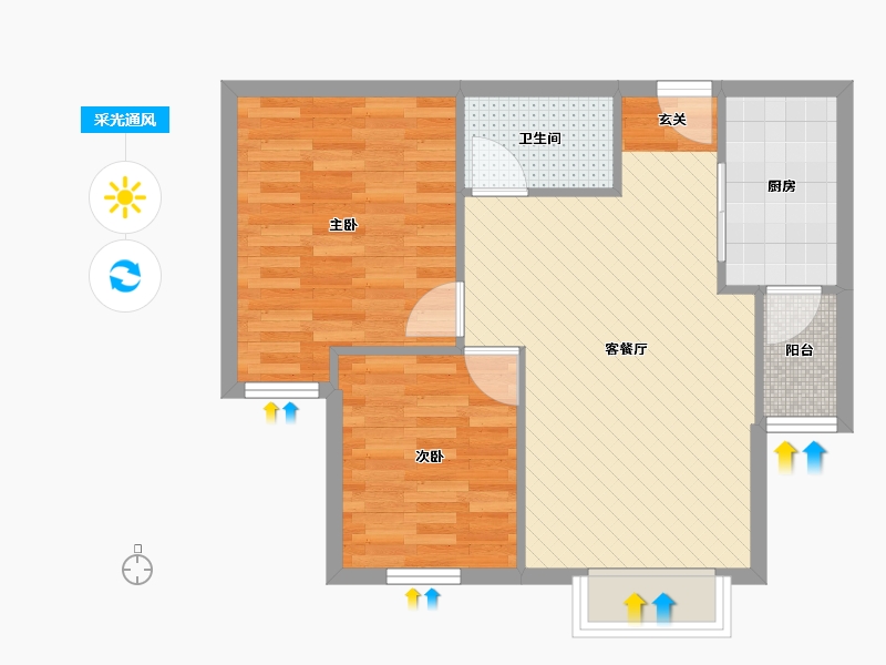 北京-北京市-四方景园四区-58.67-户型库-采光通风