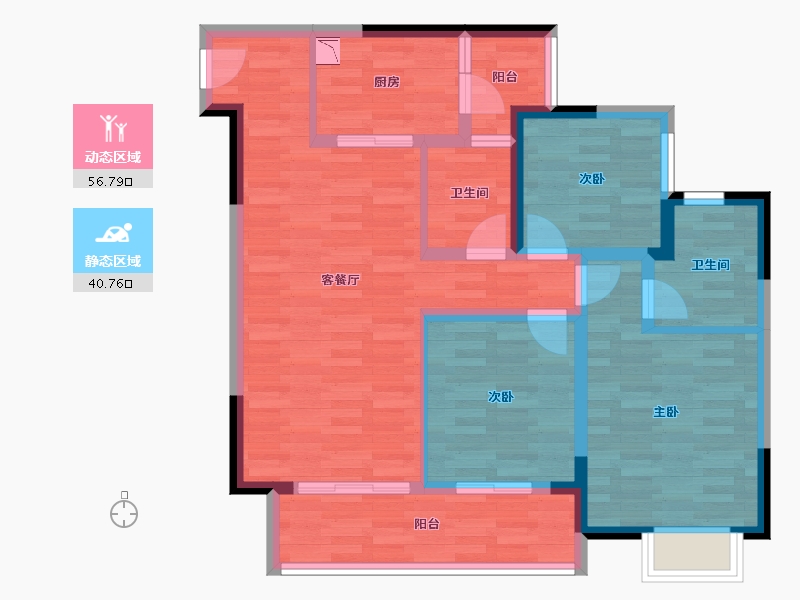 重庆-重庆市-华宇·观澜华府-86.35-户型库-动静分区