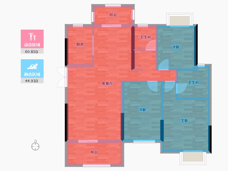 湖北省-咸宁市-东方哈佛城-94.88-户型库-动静分区