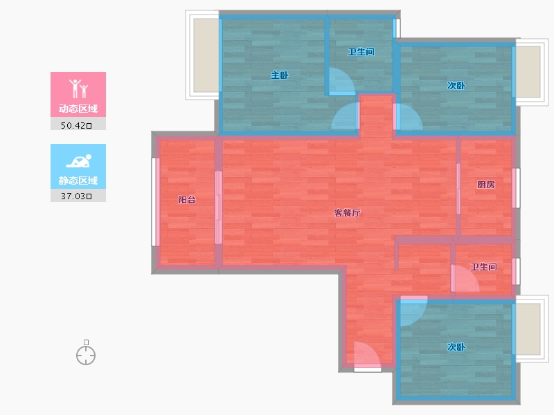 湖北省-十堰市-汉成时代-76.53-户型库-动静分区