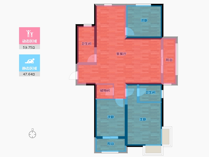 河北省-邯郸市-北湖十六峯-95.71-户型库-动静分区