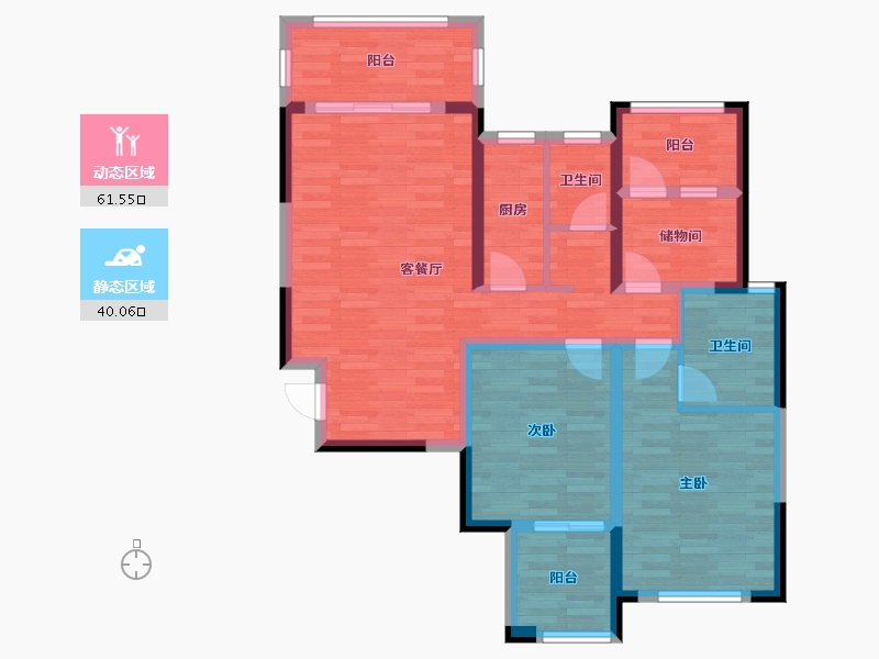 湖南省-长沙市-国泰九龙湾-89.62-户型库-动静分区