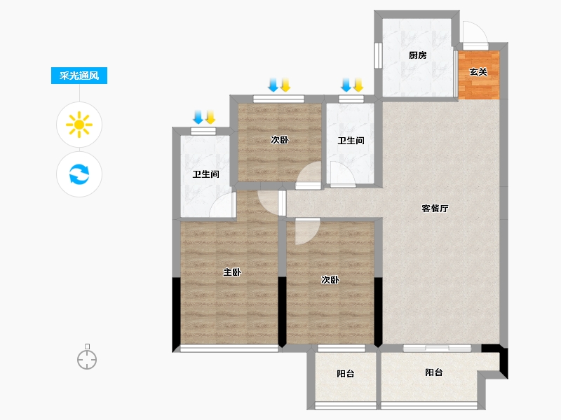 浙江省-丽水市-景宁东方广场-85.88-户型库-采光通风