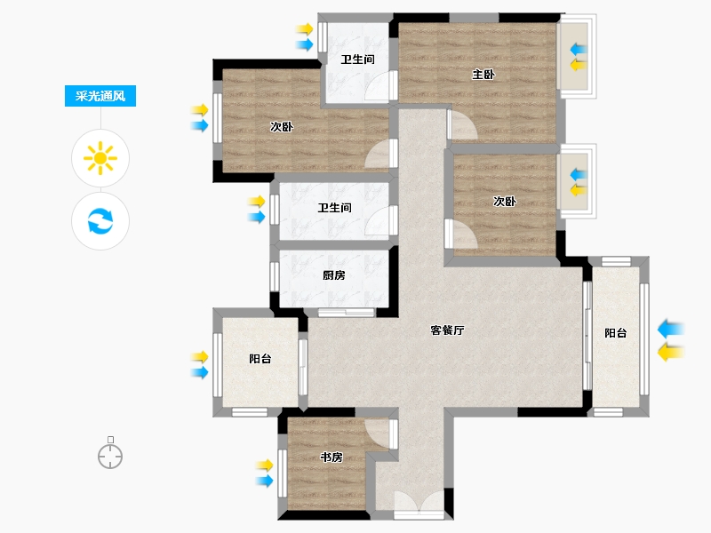 重庆-重庆市-招商·雍江府-95.89-户型库-采光通风