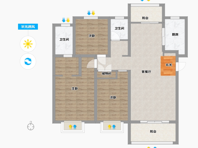 陕西省-西安市-融城朗悦-102.96-户型库-采光通风