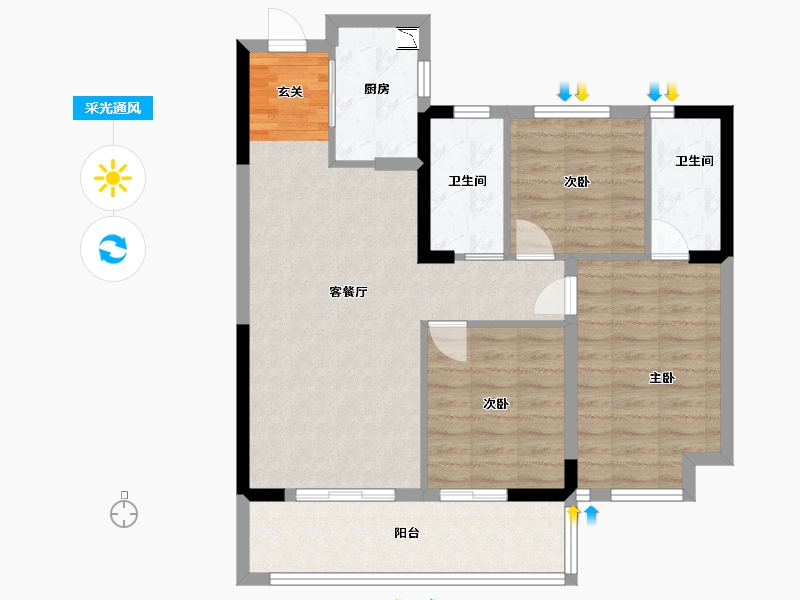 福建省-福州市-莆田保利云上-85.55-户型库-采光通风