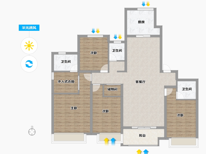 陕西省-西安市-西港雅苑-131.91-户型库-采光通风