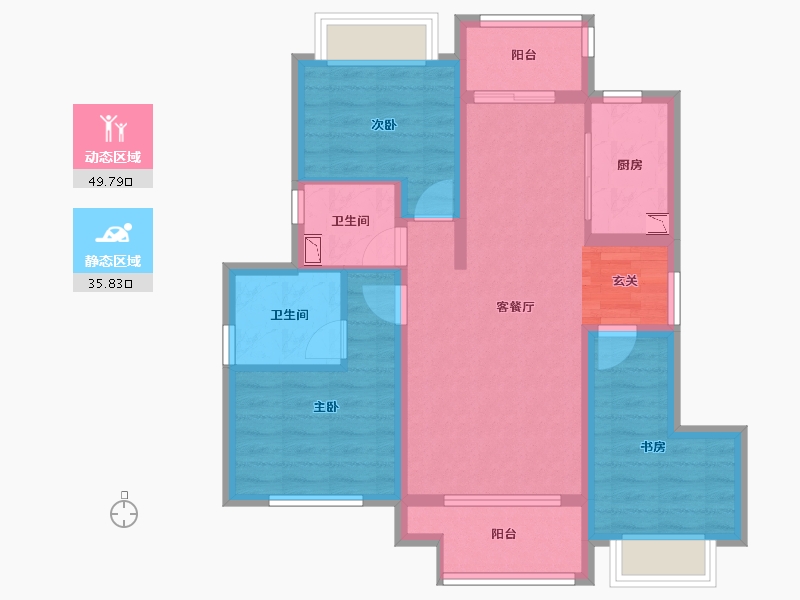 重庆-重庆市-龙湖・�L滩原麓-75.17-户型库-动静分区