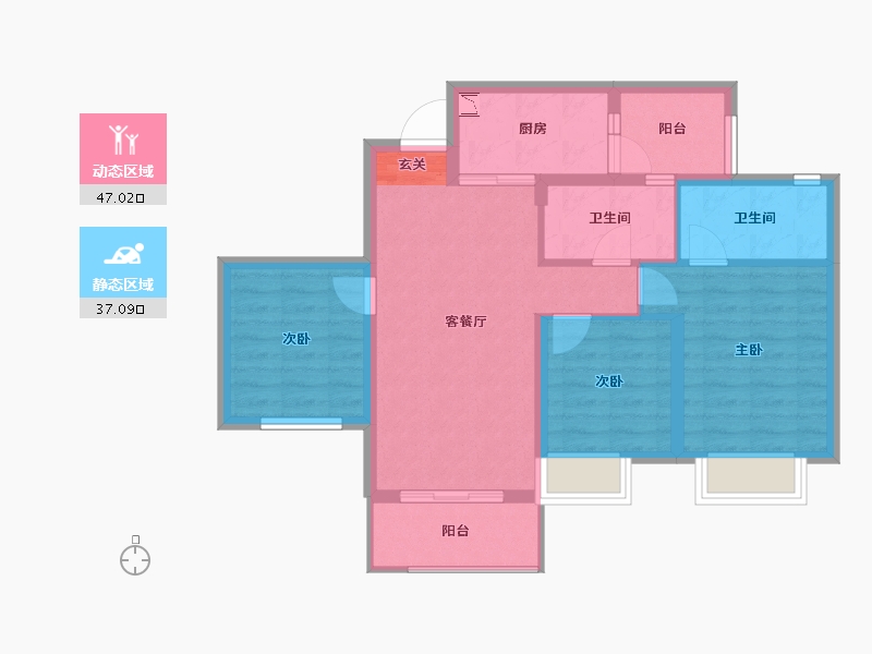 重庆-重庆市-旭辉江山青林半-74.53-户型库-动静分区