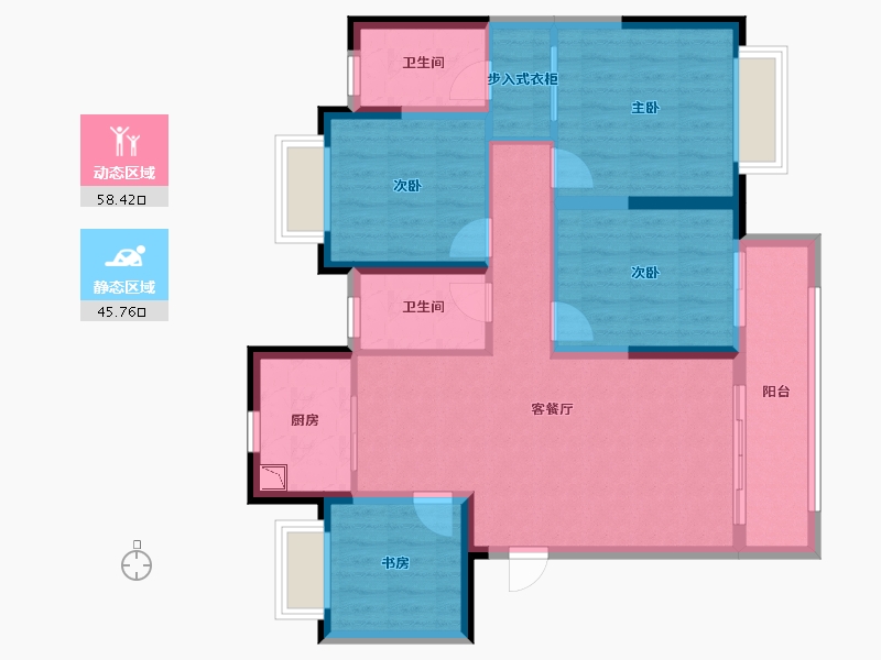 湖南省-长沙市-东原麓印长江-92.85-户型库-动静分区