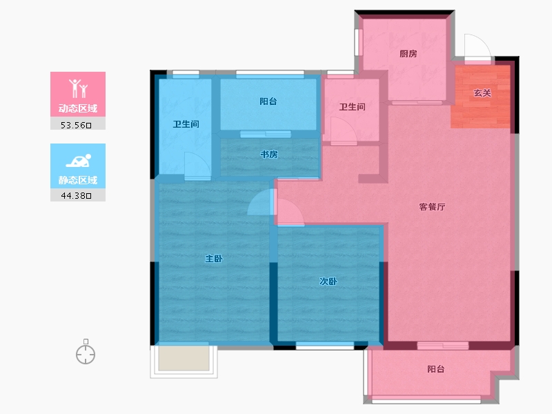 浙江省-宁波市-锦绣东方国风小镇-86.71-户型库-动静分区