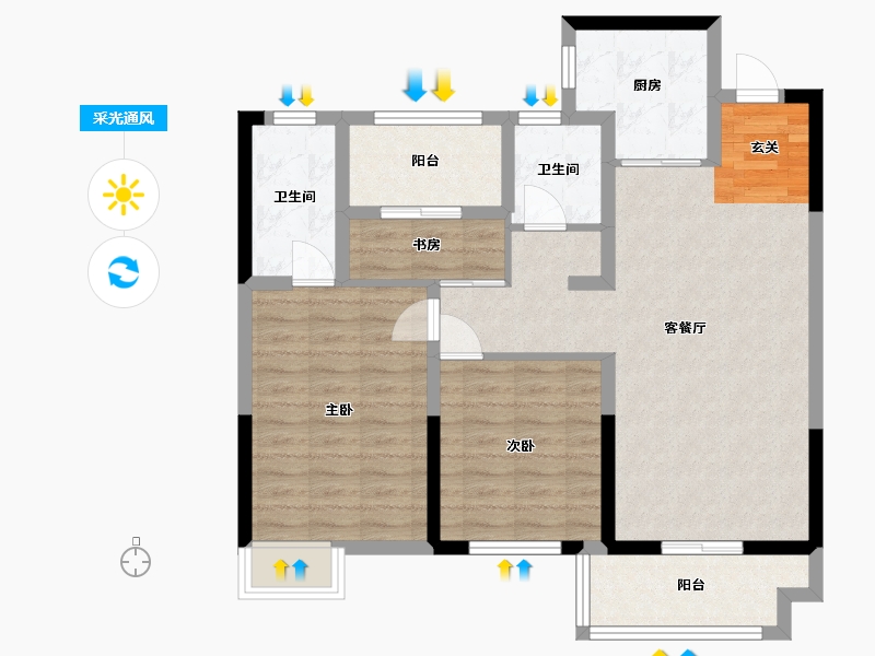 浙江省-宁波市-锦绣东方国风小镇-86.71-户型库-采光通风