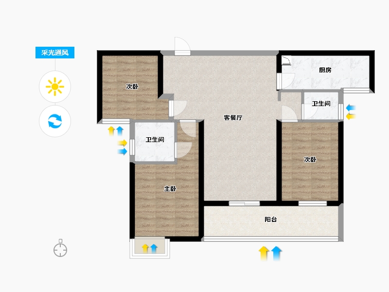 湖北省-武汉市-翡翠滨江-90.99-户型库-采光通风