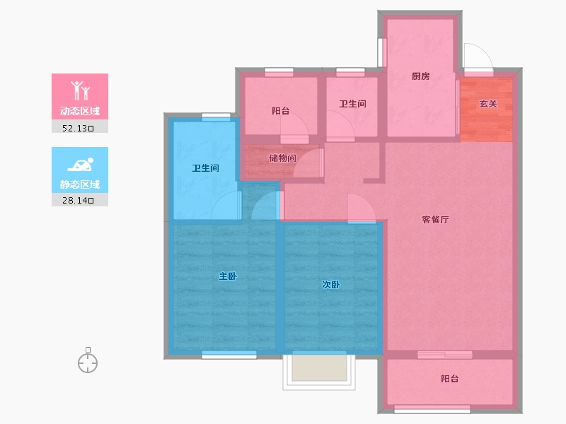 重庆-重庆市-万科滨河道-70.59-户型库-动静分区