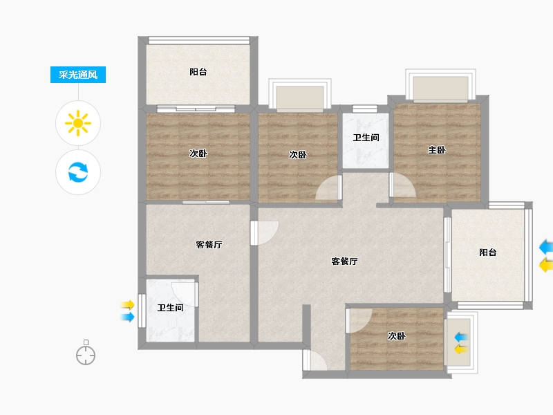 海南省-海口市-衍宏海港小镇-89.27-户型库-采光通风