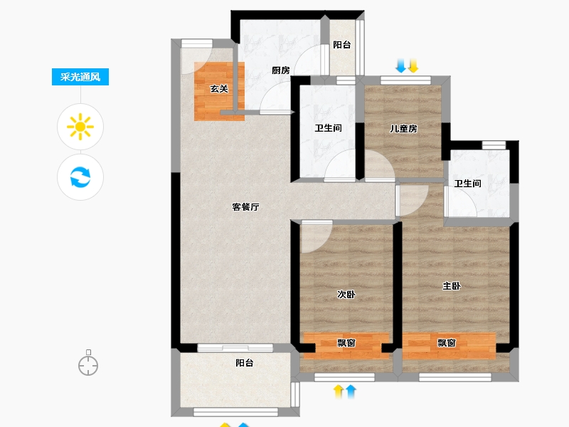 河南省-郑州市-龙湖天宸原著-75.20-户型库-采光通风