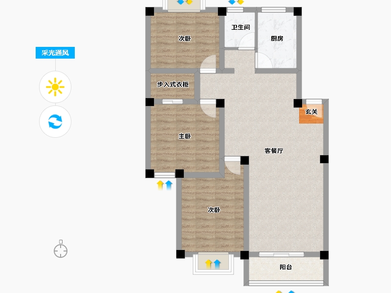 浙江省-金华市-都市豪园-86.83-户型库-采光通风